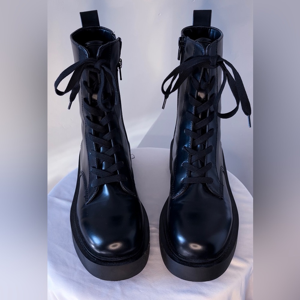 H&M Ladies Black Lace-up Boots, Sz 8 1/2